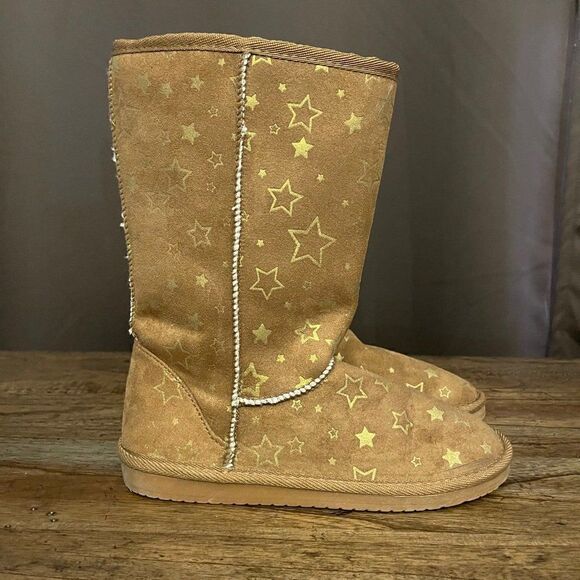 Airwalk Emma Star Pattern Brown Cognac Cozy Boots - Picture 2 of 8